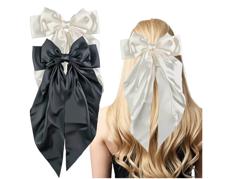 lot 2313 image: 2 PCS White Black Hair Bows Valentines Day Gifts for Her - Hair Accessories for Women Girls  Cute Clips Claws Barrettes for Mom - Christmas Birthday  Easter Basket Stuffers