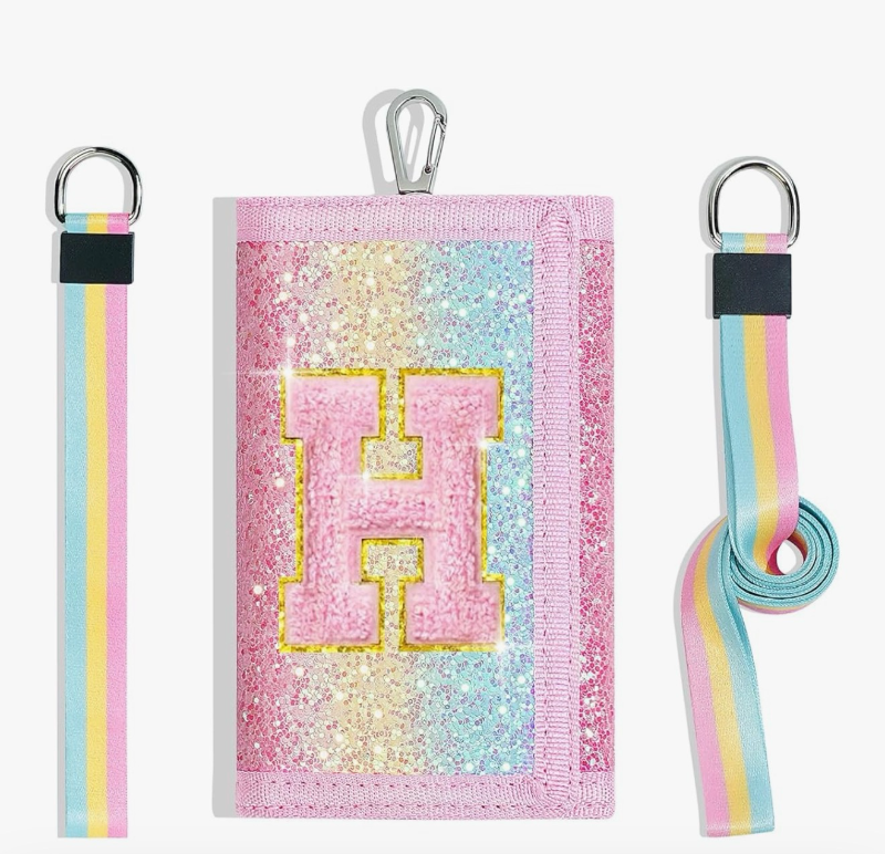 lot 2355 image: Girls Wallet for Kids Initial Pink Wallets, Christmas Stocking Stuffers Birthday Gifts Ideas for 6 7 8 9 10 11 12 Year Old Teen Girl, Sparkly Cute Toddler Purse Valentines Gift Trendy Stuff