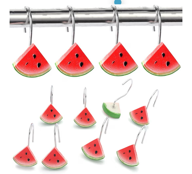 lot 2357 image: 12 PCS Fruit Shower Curtain Hooks Watermelon Shower Curtain Hook Cute Resin Curtain Hanger Hooks for Living Room Bedroom Bathroom Kids Room Fashion Home Decor