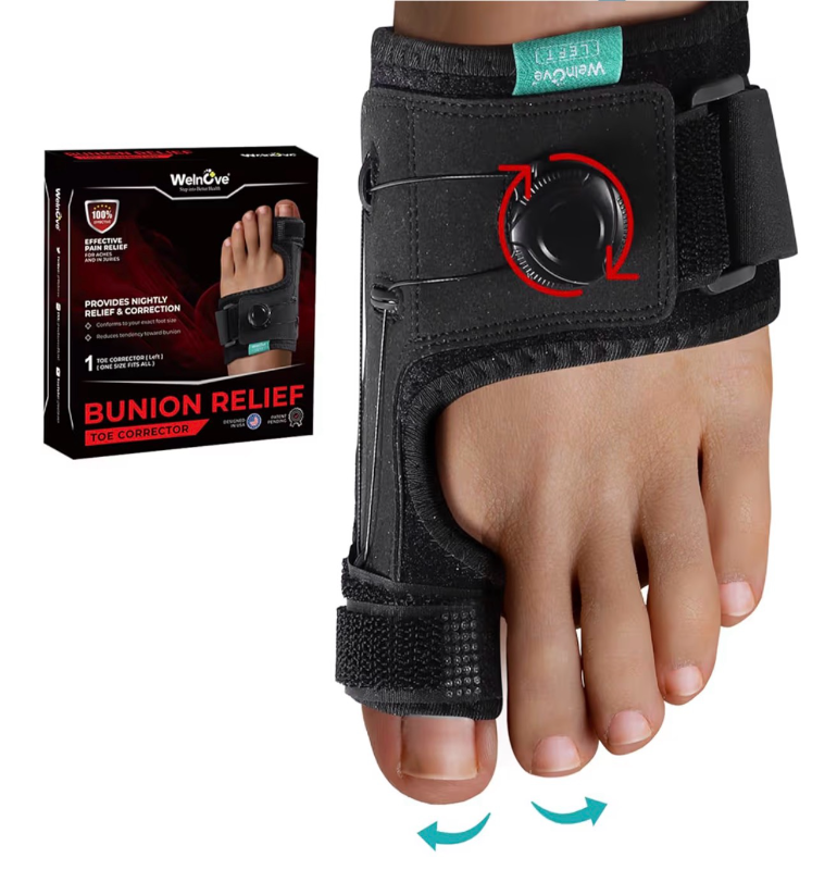 lot 2377 image: Welnove Bunion Corrector for Men Big Toe - Bunion Splint Brace - Orthopedic Big Toe Straightener - Adjustable Knob Bunion Correction for Left Feet Bunion Relief (1 Pcs), Black