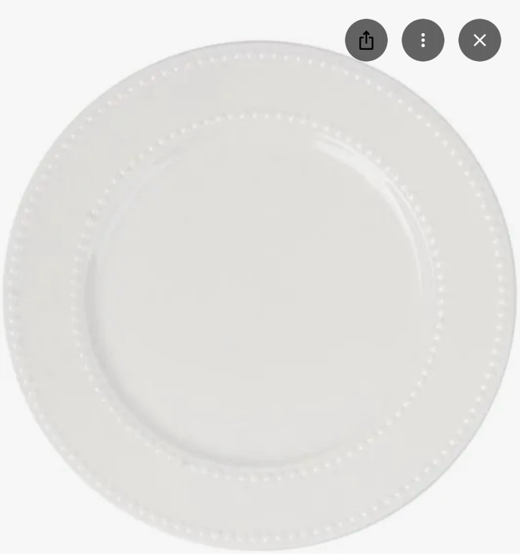 lot 2012 image: White Ceramic Dinner Plates with Beaded Edge - Retail $25