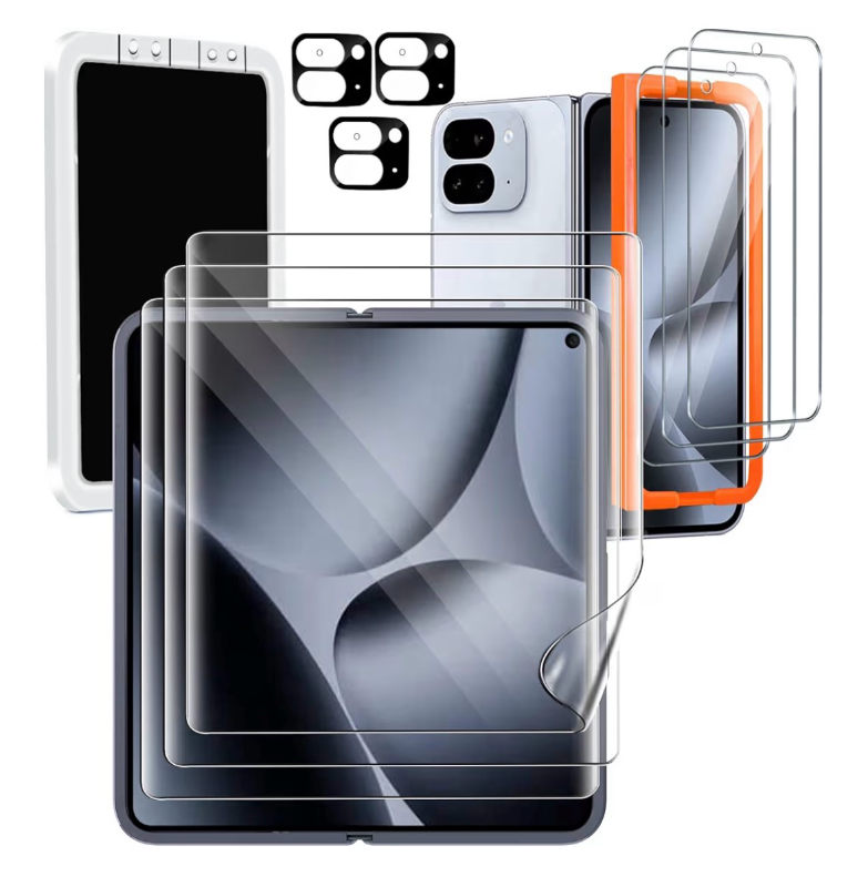 lot 2410 image: Milomdoi 9 in 1 Screen Protector for Google Pixel 10 Pro Fold, 3 Inside Flexible Film  3 Front Tempered Glass  3 Camera Lens Protector Accessories with Installation Frame, No bubbles - Retail $0