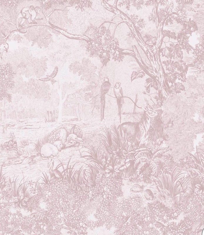 lot 2415 image: Ismoon Pink Peel and Stick Wallpaper Neutral Wall Paper 17.3in�6.56ft Vintage Removable Self-Adhesive Wallpaper Animals Jungle Contact Paper for Cabinets Bathroom Walls Covering Vinyl Roll - Retail $0