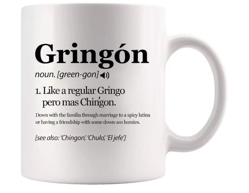 lot 2420 image: Gringon Green-gon Like A Regular Gringo Pero Mas Chingon Mexican Gifts For Friends Family In Mexico Funny Definition Mug Novelty Drinkware Ceramic Mug 11 oz White - Retail $0