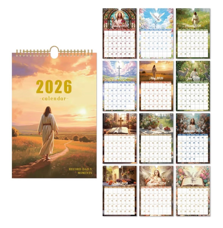 lot 2485 image: calendar 2026 2026 A4 Bible Wall Calendar 12-Month Christian Monthly Planning For Home School Office Organization Supplies - Retail $0