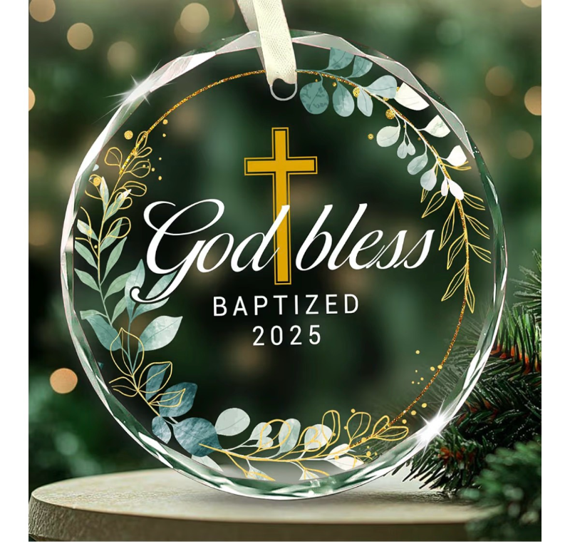 lot 2496 image: Baptism Christmas Ornament - God Bless You Baptized 2025 - Christian Easters Baptism Gifts for Girls, Boys, Adults, Cross Christening Ornament Gifts for Godsons, Goddaughters from Godparents - Retail $0