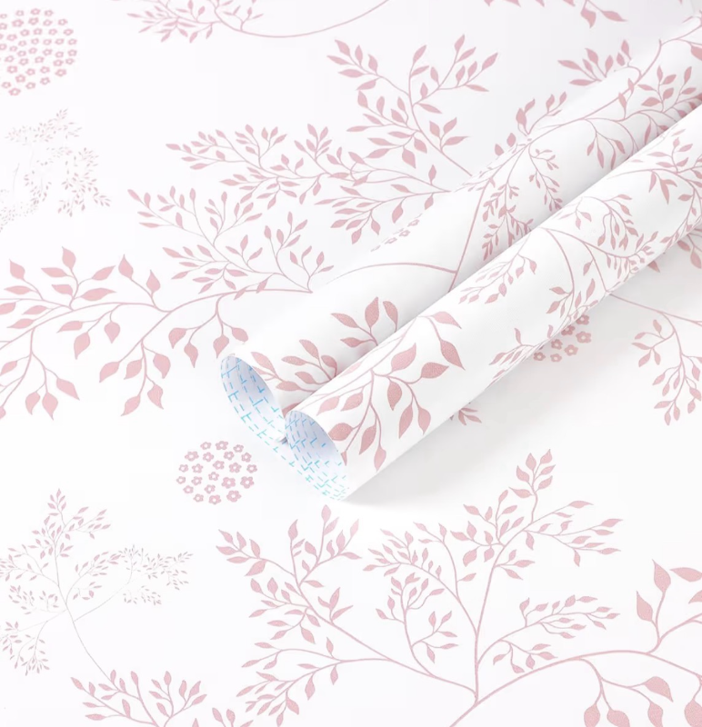 lot 2527 image: Heroad Boho Peel and Stick Wallpaper Pink Floral Contact Paper 17.3x196 Leaf Wall Paper Removable Self Adhesive Wallpaper for Cabinet Bathroom Waterproof Nursery Decor Vinyl Papel Tapiz para Pared - Retail $0