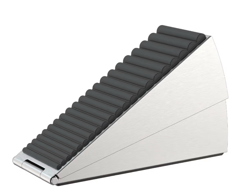 lot 2540 image: FLORA GUARD Door Stop Wedge, Heavy Duty 3 Tall Stainless Steel Door Stoppers Wedge for Bottom of Any Heavy Door, Strong Adjustable Spring Loaded Metal Door Stopper - Retail $0