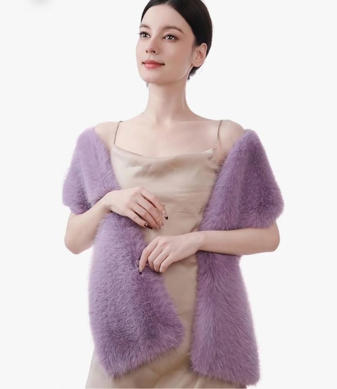 lot 2560 image: Dikoaina Womens Winter Fake Faux Fur Scarf Wrap Collar Shawl Shrug - Retail $0