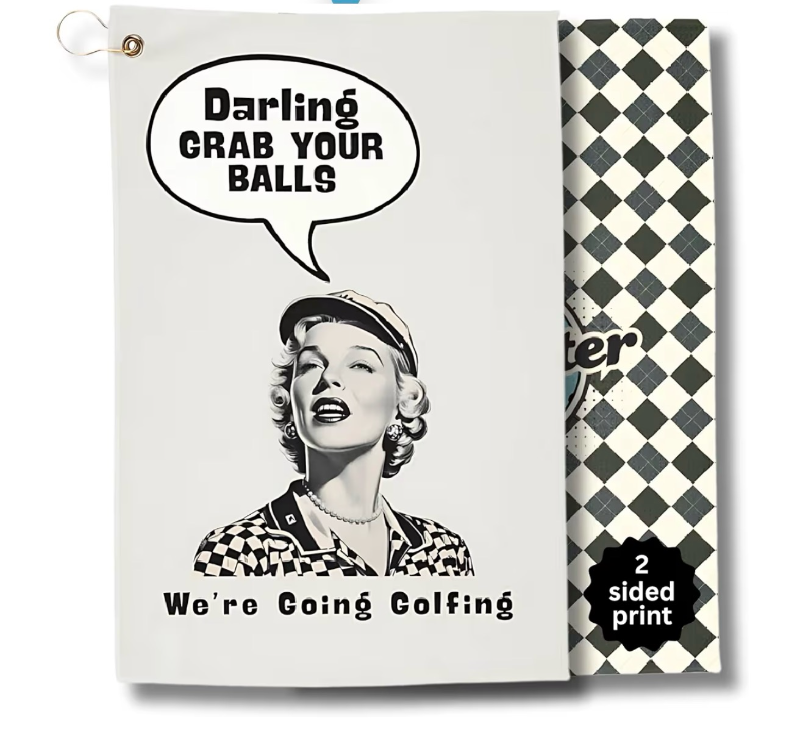 lot 2604 image: Funny Golf Towels- Golf Themed Gag Gifts for Men Who Have Everything, Golf Towels for Golf Bags with Clip for Men, Funny, Unique Accessories (Darling) - Retail $0