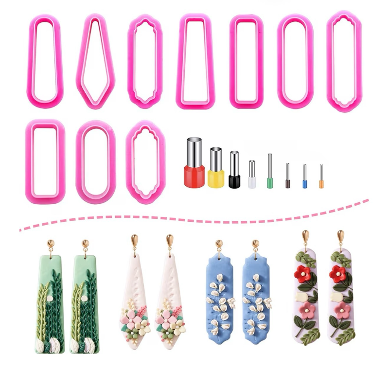 lot 2620 image: LEISEMK Long Dangle Shape Polymer Clay Cutters, Organic Shape Clay Earrings Cutters, 10 Shapes Clay Cutters for Polymer Clay Jewelry, Polymer Clay Molds (10Pcs Long Cutters) - Retail $0