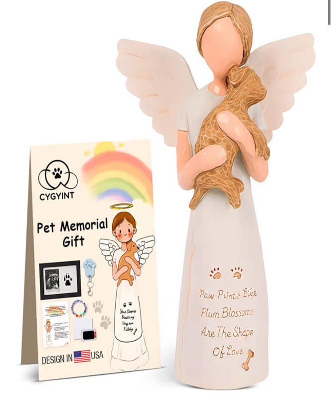 lot 2642 image: Dog Memorial Gifts for Loss of Dog Set, Hand-Painted Resin Angel Statue, Sympathy Gift for Pet Loss to Comfort a Pet Mom or Friend - Retail $0