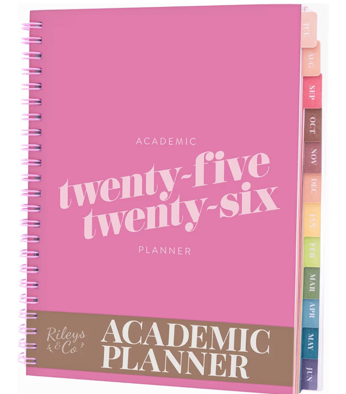 lot 2657 image: Rileys Academic Planner 2025-2026, Daily, Weekly & Monthly Planner, July 2025 - June 2026, Student Notes Pages, Twin-Wire Binding, Weekly Agenda for School & Work (8 x 6-Inches, Pink, Diagonal) - Retail $0