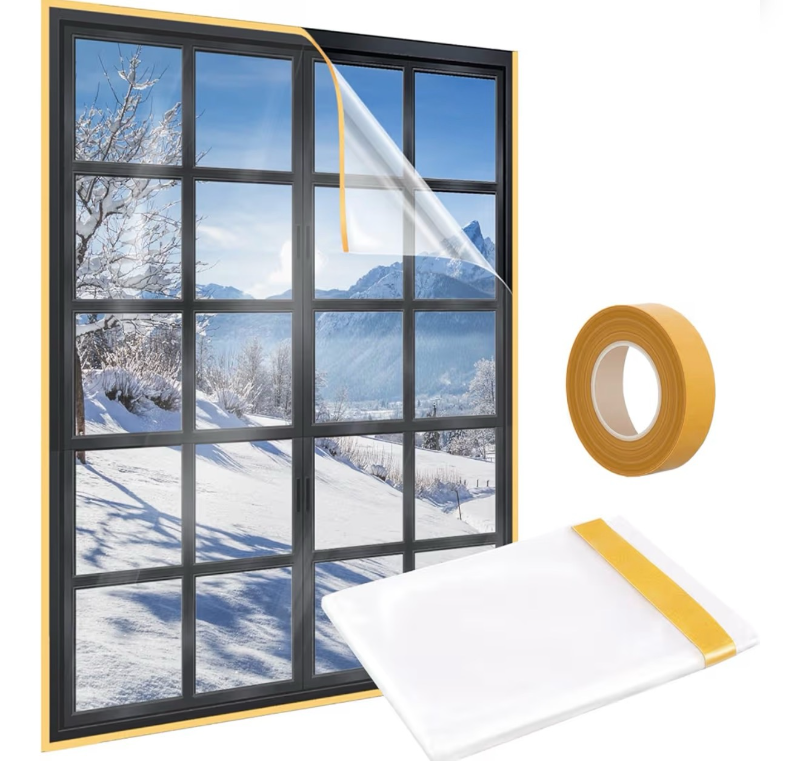 lot 2664 image: 110 x 84 Window Insulation Kit, Window Insulation for Winter, POF Window Sealer for Winter, Insulates Indoor Windows Keep Warm for Weatherproofing Window Film for Winter Window Covering-1PCS - Retail $0