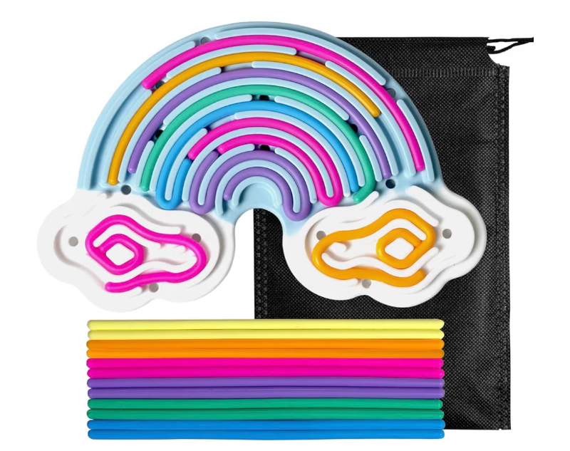 lot 2703 image: Sensory Fidget Toys for Stress & Anxiety Relief - ADHD Autism Sensory Toys for Kids Adults, Silent Calming Corner Items with Soft Texture, Travel Bag & 12 Strings (Blue & Pink)  - Retail $0