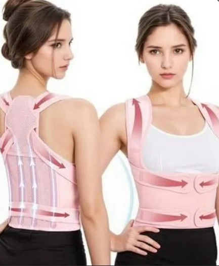 lot 2706 image: QFE Back Brace Posture Corrector for Women and Men Shoulder Straightener Hunchback Adjustable Support Upper Comfy Correction Back Pain Relief Scoliosis Lumbar Spine Upgraded (Pink, X-Large) - Retail $0