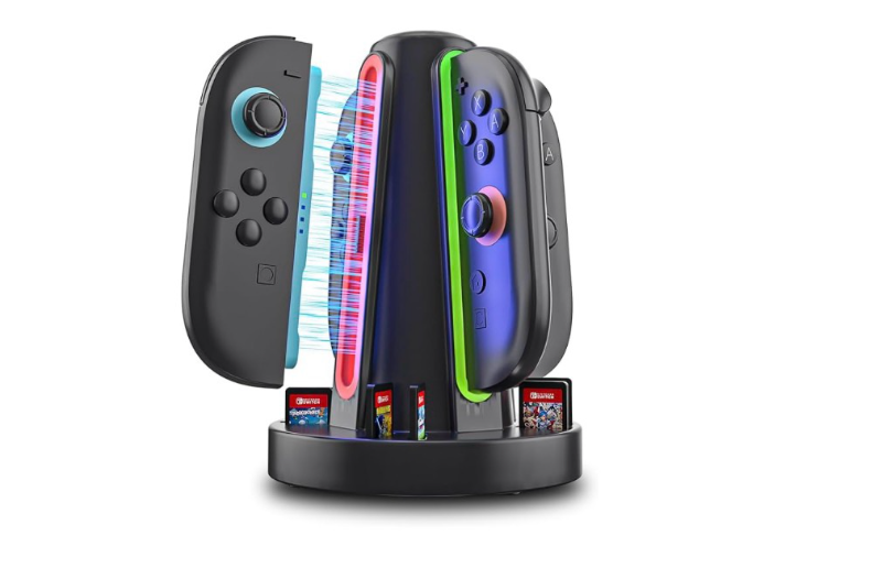 lot 2731 image: Controller Charging Dock Compatible with Nintendo Switch 2 �� 4-Port Magnetic Fast-Charging Station with 6 Game Card Storage & LED Indicators��Space-Saving Vertical Desk Organizer for Switch 2 Joy Cons - Retail $0