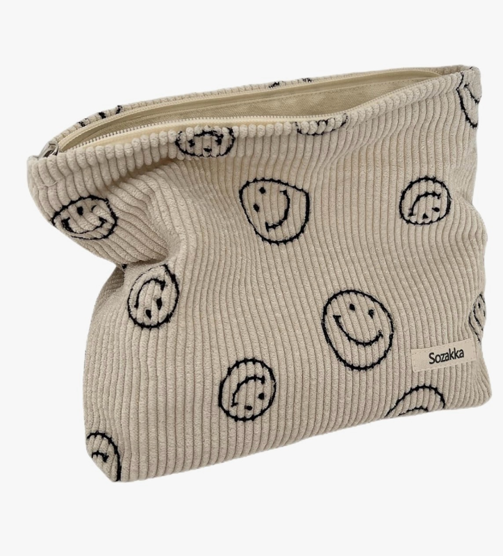 lot 2761 image: Cosmetic Bags for Women - Corduroy Cosmetic Bag Aesthetic Women Handbags Purses Smile Dots Makeup Organizer Storage Makeup Bag Girls Case Bags (A-Beige) - Retail $0