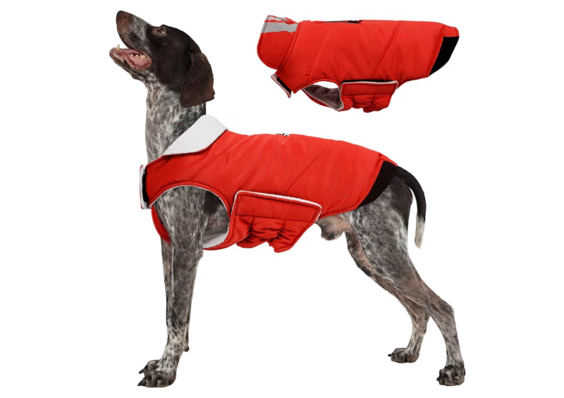 lot 2779 image: Kuoser Dog Coat Large, Cold Weather Reflective Waterproof Dogs Jacket with Warm Fleece Lining, Turtleneck Dog Winter Coat with Zipper, Doggy Snow Jacket Pet Coats for Small Medium Large Dogs, Red L - Retail $0