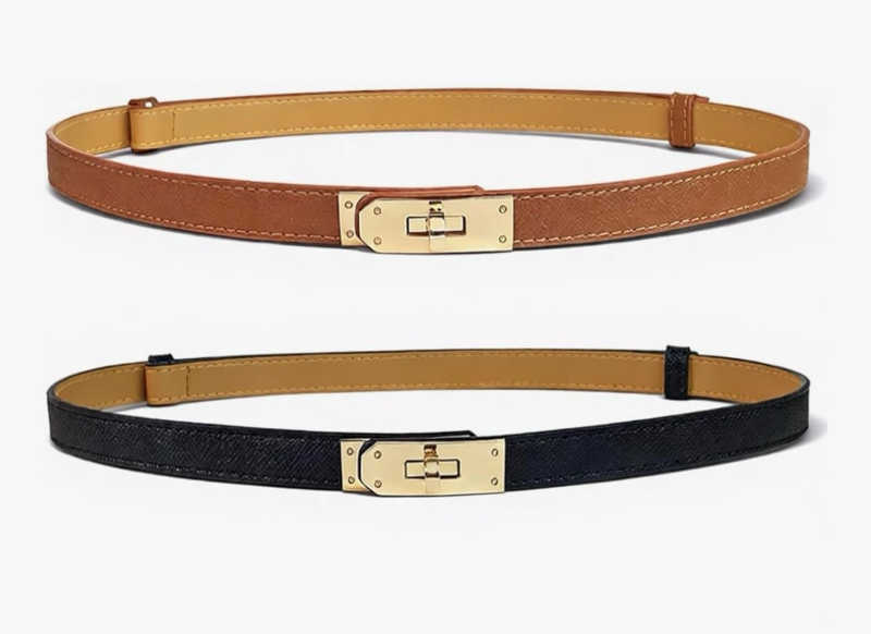 lot 2799 image: 2 Pack Skinny Belts for Women Dresses Fashion Adjustable Waist Belt for Pants Jeans Business Casual Outfit - Retail $0