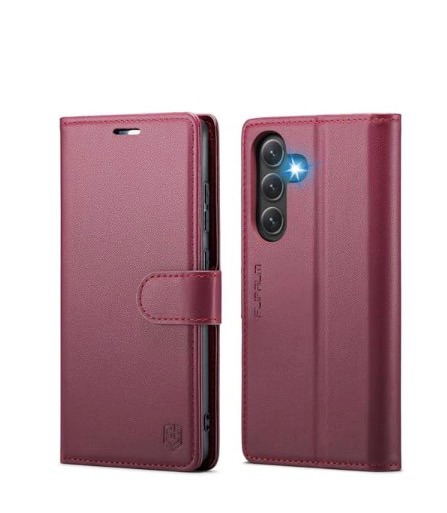 lot 2822 image: FLIPALM Wallet Case for Samsung Galaxy S24 Fe, RFID Blocking Credit Card Holder, PU Leather Folio Flip Kickstand Protective Shockproof Cover for S24 Fe (Red, for S24 Fe - 6.4) - Retail $0