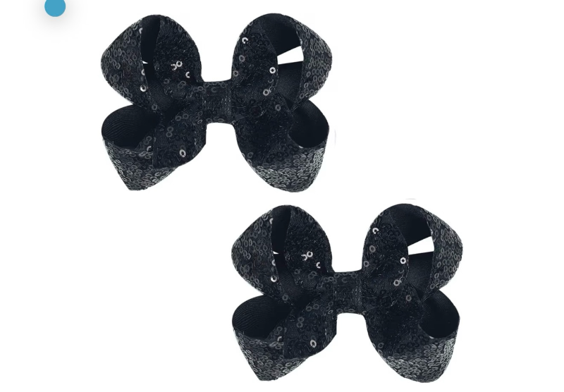 lot 3060 image: Cute 3.8 Black Sparkly Glitter Sequin Hair Bows - Pack of 2 for Little Girls - Retail $0