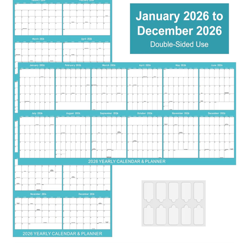 lot 3098 image: 17 x 38 2026 Wall Calendar, Wet & Dry Erase Wall Calendar 12 Month, Yearly Laminated Wall Calendars, Reversible Annual Planner, HorizontalVertical, Suitable for Home, School, and Office Use (No Creases) - Retail $0