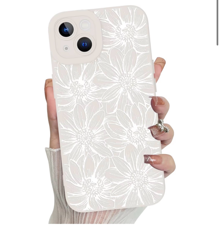lot 3138 image: 2pack MZELQ for iPhone 13 Case, Silicone Floral Flowers Sunflowers Cute Pattern, Camera Protection Soft Slim Phone Cover for Girls Women -White - Retail $0