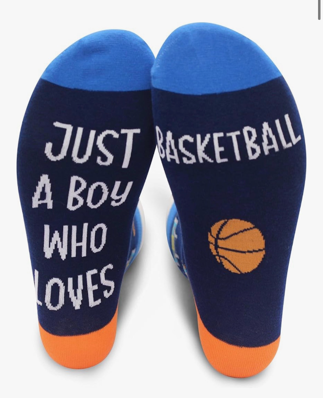 lot 3143 image: Just A Boy Who Loves Basketball Socks - Birthday Christmas Funny Gifts For Teen Boys, Novelty Gifts For Basketball Lover, Basketball Player, Sports Lover, 1 Pairs. (106) - Retail $0
