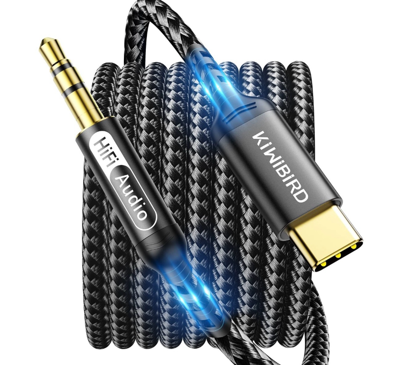 lot 3193 image: USB Type C to 3.5mm Male Aux Audio Jack Braided Cable with Hi-Fi DAC, 1.2m - Retail $0