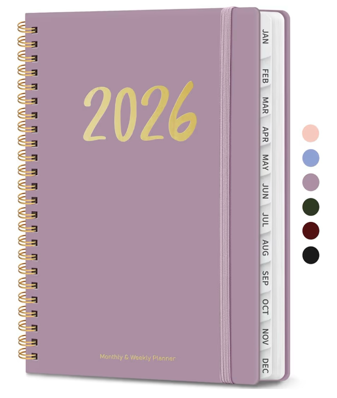 lot 3194 image: 2026 Planner - Weekly and Monthly Planner, January 2026 to December 2026, Spiral Bound 2026 Calendar Planner Book, Inner Pocket, Perfect for Office Home School Supplies - A5 (6.3 x 8.5), Purple - Retail $0