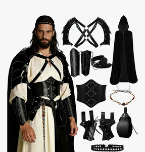 lot 3201 image: Mens Renaissance Costume Set-Medieval Pirate Viking Costume-Belt Shoulder Armor Bag Cosplay Halloween Accessories - Retail $0