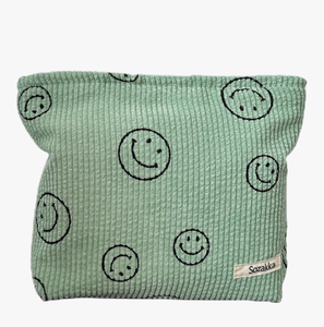 lot 3203 image: Cosmetic Bags for Women - Corduroy Cosmetic Bag Aesthetic Women Handbags Purses Smile Dots Makeup Organizer Storage Makeup Bag Girls Case Bags (A-Green) - Retail $0