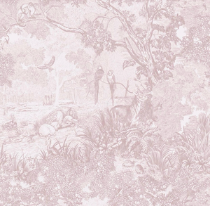 lot 3206 image: Ismoon Pink Peel and Stick Wallpaper Neutral Wall Paper 17.3in�6.56ft Vintage Removable Self-Adhesive Wallpaper Animals Jungle Contact Paper for Cabinets Bathroom Walls Covering Vinyl Roll - Retail $0