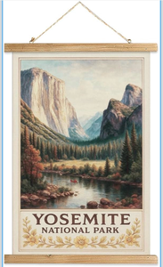 lot 3221 image: MIDEFINCH Yosemite National Park Art Print, Vintage Linen Canvas Poster with Solid Wood Scroll Frame, Rustic Landscape Wall Hanging for Living Room Bedroom Decor, 16x23 Inch - Retail $0