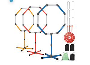 lot 3226 image: Drone Obstacle Course Kit with Drone Landing Pad, 3 Different Hoop Sizes for FPV RC Racing Game Loop Gates, Easy to Build & Carry Competition Set with Separate Storage Bag,for Kids & Adults - Retail $0
