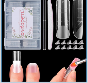 lot 3230 image: 120pcs Long Square Dual Toe Nail Forms Clear Matte Full Cover Toenail Art Mold with Scale for Polygel Extension Beginners DIY Manicure with Dual-ended Brush Nail File Coffin Nails 12 Sizes - Retail $0