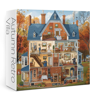 lot 3231 image: House Puzzles for Adults 1000 Pieces, Fall Autumn Vintage Villa Jigsaw Puzzles, Challenging Retro Art Puzzles - Retail $0