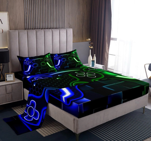 lot 3241 image: Erosebridal Gaming Bedding Set for Boys,Gamer Sheet Sets for Boys Kids Teen Cool Video Game Black Bed Sheets,3D Gaming Geometric Breathable Microfiber Bed Sheet Set 3 Piece(Blue Green Black,Twin) - Retail $0