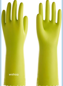 lot 3247 image: wahoo Skin-Friendly Cleaning Gloves, Cotton Flocked Lined Dishwashing Gloves, Reusable, Non-Slip, Waterproof, Bud Tender, Small - Retail $0