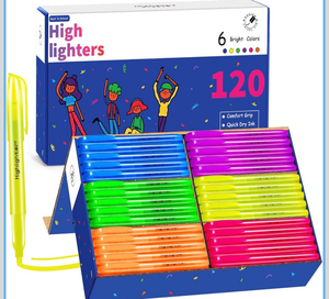 lot 3248 image: Highlighters Assorted Colors, 120 Pack Highlighters Bulk  No Bleed & Dry-Quickly, Highlighter Set  Chisel Tip & 6 Bright Colors, Highlighter Markers for school  college  office supplies - Retail $0
