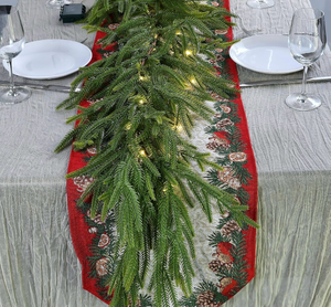 lot 3258 image: 1 PCS 9 FT Artificial Norfolk Pine Garland, Real Touch Christmas Garland with Lights, Faux Winter Pine Garland for Fireplace Mantle Table Wall Stairs Indoor Outdoor Christmas Decorations - Retail $0