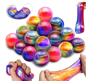 lot 3266 image: 28 Pack Galaxy Slime Eggs Easter Basket Stuffers Easter Eggs Toys for Kids Boys Girls Non-Sticky Stress Relief Fidget Toys Easter Gifts for Classroom Exchange Slime Egg Ball Party Favors - Retail $0