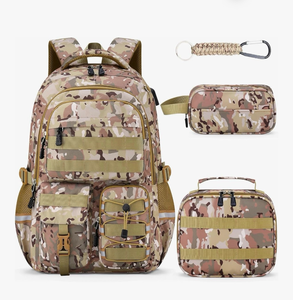 Backpack for Boys - 4pcs Camo Boys Backpack with Lunch Box Set for Kids Teens Elementary Middle High School - 18" Camouflag School Bookbag with Multiple Pockets - Retail: $0