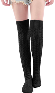 lot 3270 image: VIBILIA Thigh High Socks Over the Knee Cable Knit Winter Boot Socks Extra Long Non-Slip Leg Warmers for women - Black - Retail $0