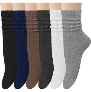 lot 3288 image: Chalier 6 Pairs Womens Crew Socks, Retro Casual Knit Socks Soft Cotton Sock for Women - Retail $0