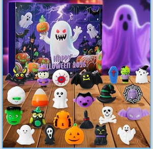 lot 3289 image: Halloween Advent Calendar 2025 with 24Pcs Mochi Squishy Toy,24 Days Holiday CountDown to Halloween,Countdown Calendar for Adult Teens Kids Girl Boy,Trick or Treat Prizes Gift,Party Favors (Cloroful Halloween) - Retail $0