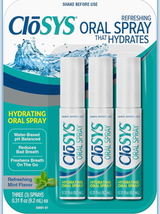 lot 3291 image: CloSYS Oral Breath Spray, Sugar Free Mouth Spray for Bad Breath, pH Balanced Mint Flavored 0.31oz (3 Count) - Retail $0