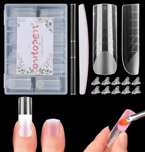 lot 3305 image: 120pcs Long Square Dual Toe Nail Forms Clear Matte Full Cover Toenail Art Mold with Scale for Polygel Extension Beginners DIY Manicure with Dual-ended Brush Nail File Coffin Nails 12 Sizes - Retail $0