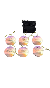 lot 3313 image: Syhood 6 Pcs Religious Christmas Ornaments Bulk Ceramic Pink Inspirational Christian Hanging Ornament Double Sided Printed Church Gifts Mother Gifts for Women Church Members, 3 Styles - Retail $0